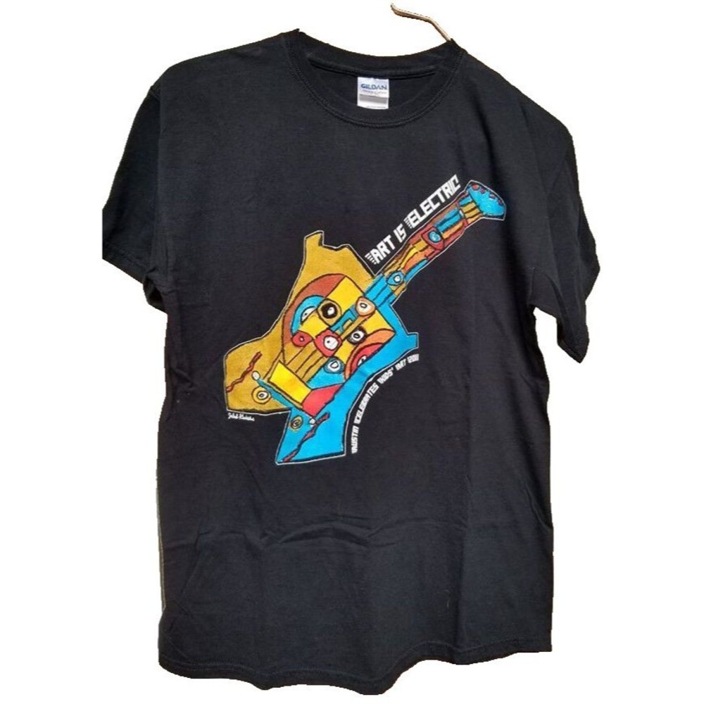 Art Is Electric Black Guitar T-Shirt Size Medium Austin Music Celebrates Kids